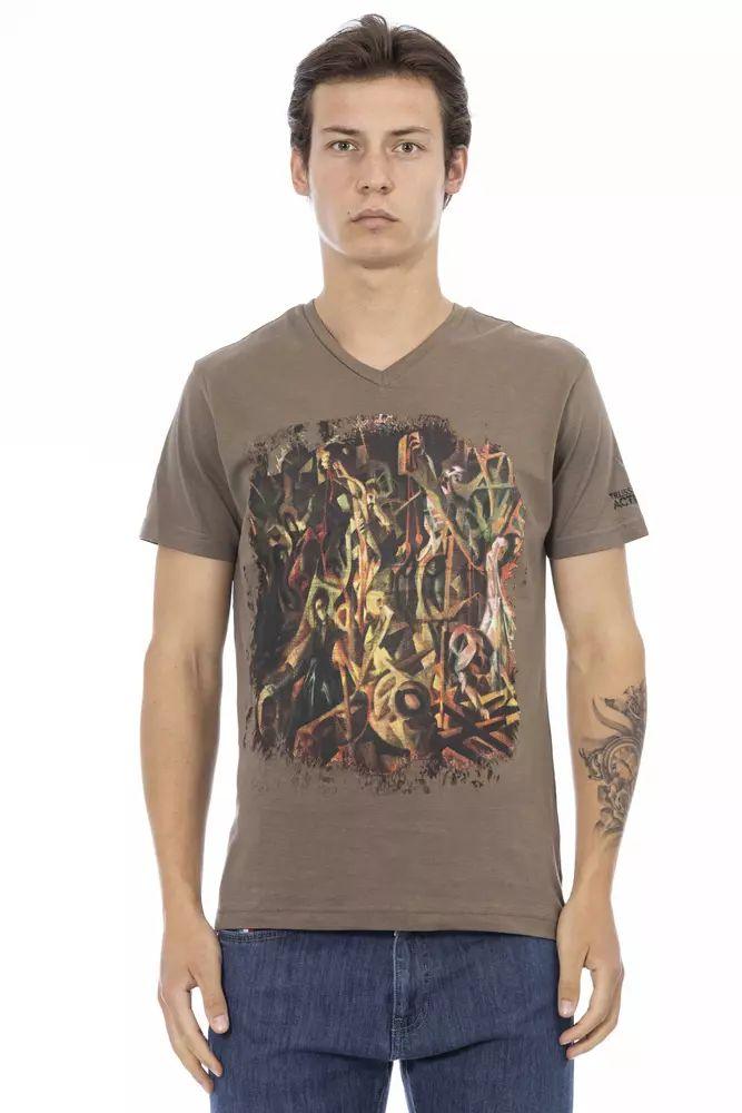 Trussardi Action Chic V-Neck Short Sleeve Tee in Brown Hue - PER.FASHION
