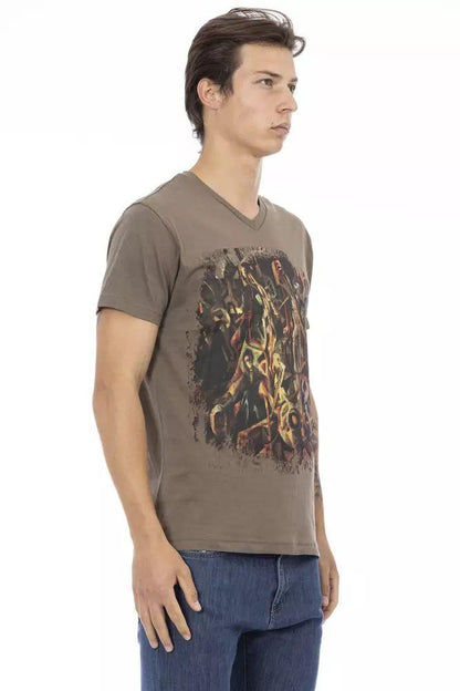 Trussardi Action Chic V-Neck Short Sleeve Tee in Brown Hue - PER.FASHION