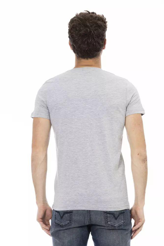 Trussardi Action Chic V-Neck Tee with Front Print in Gray - PER.FASHION