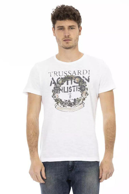 Trussardi Action Chic White Tee with Front Print - PER.FASHION