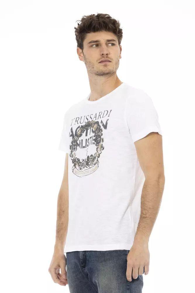 Trussardi Action Chic White Tee with Front Print - PER.FASHION