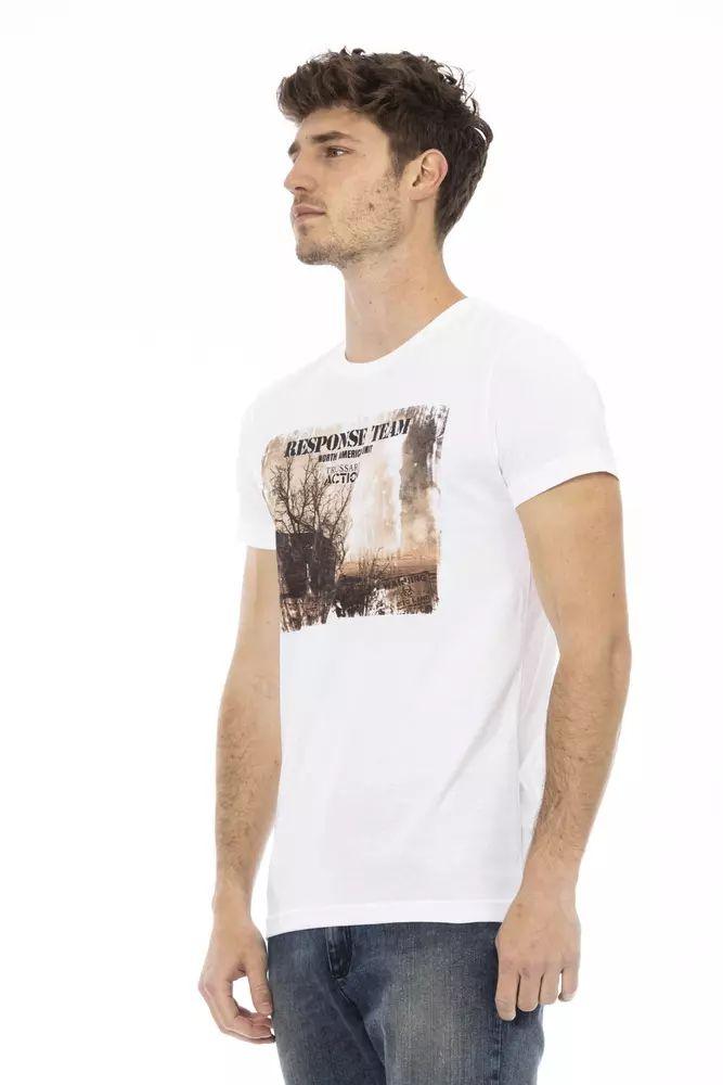 Trussardi Action Chic White Tee with Stylish Front Print - PER.FASHION