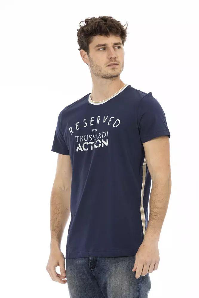 Trussardi Action Elegant Blue Tee with Artistic Front Print - PER.FASHION