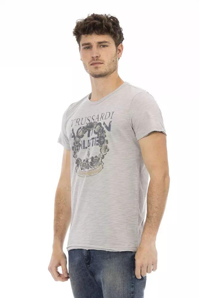 Trussardi Action Elegant Gray Short Sleeve T-Shirt with Print - PER.FASHION