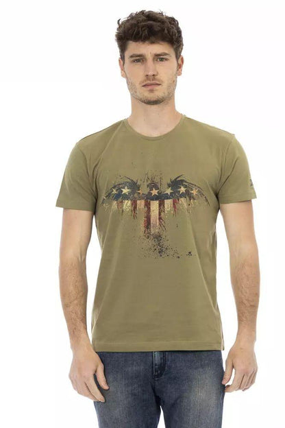 Trussardi Action Elegant Green Tee with Artistic Front Print - PER.FASHION