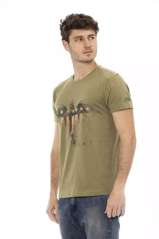 Trussardi Action Elegant Green Tee with Artistic Front Print - PER.FASHION