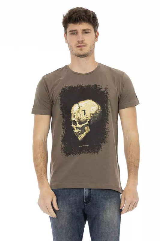 Trussardi Action Elegant Short Sleeve Brown Tee with Unique Print - PER.FASHION