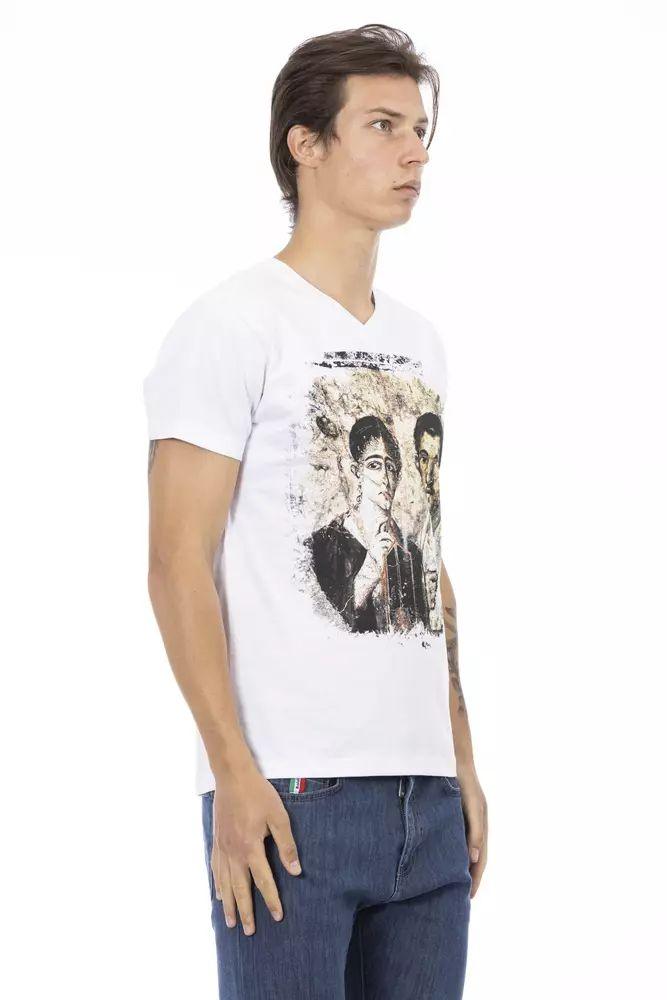 Trussardi Action Elegant V-Neck Designer Tee with Chic Front Print - PER.FASHION