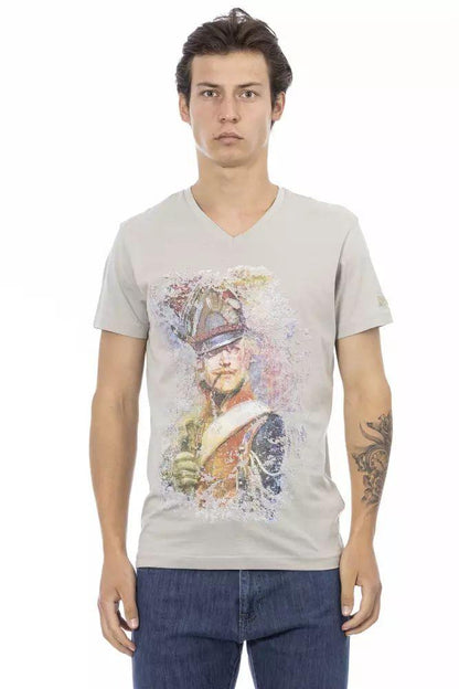 Trussardi Action Elegant V-Neck Tee with Exclusive Front Print - PER.FASHION