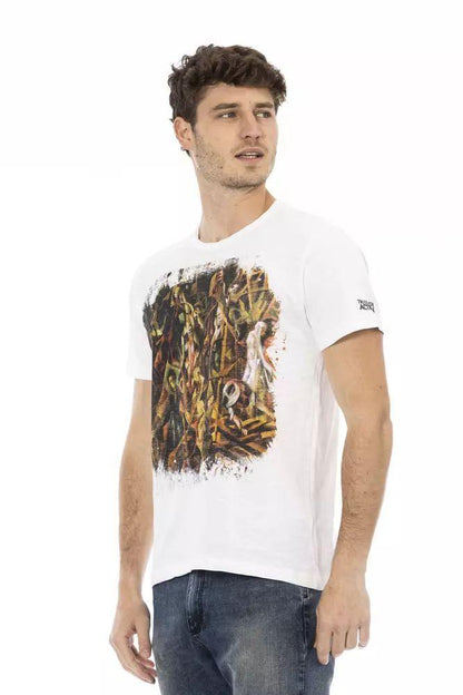 Trussardi Action Elegant White Round Neck Tee with Front Print - PER.FASHION