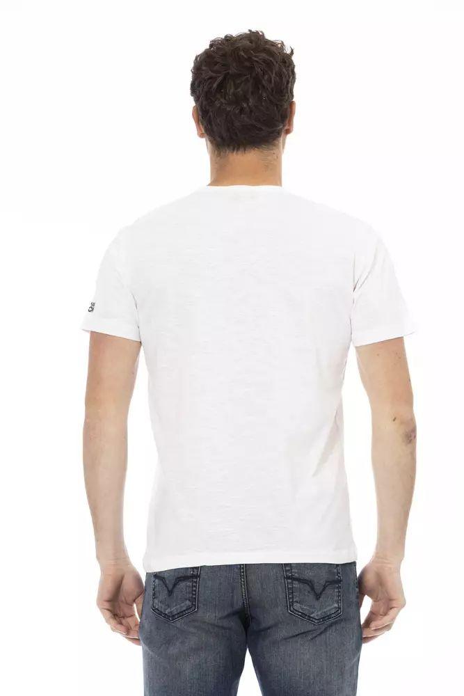 Trussardi Action Elegant White Round Neck Tee with Front Print - PER.FASHION