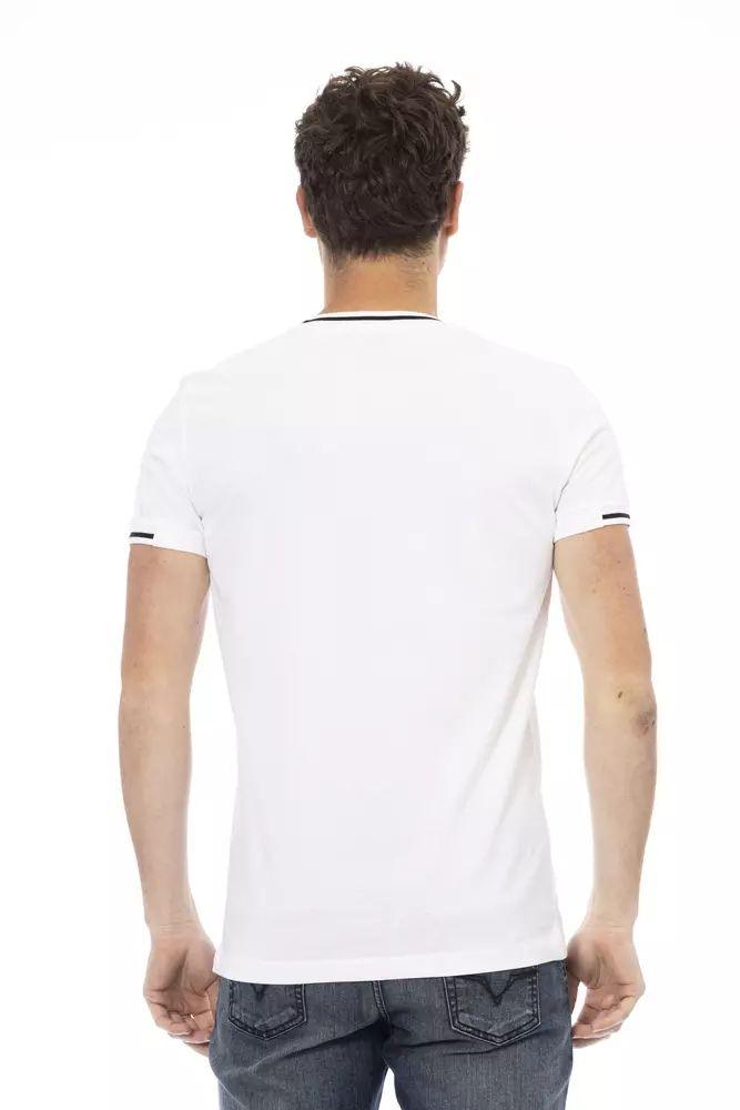 Trussardi Action Elegant White Tee with Artful Front Print - PER.FASHION