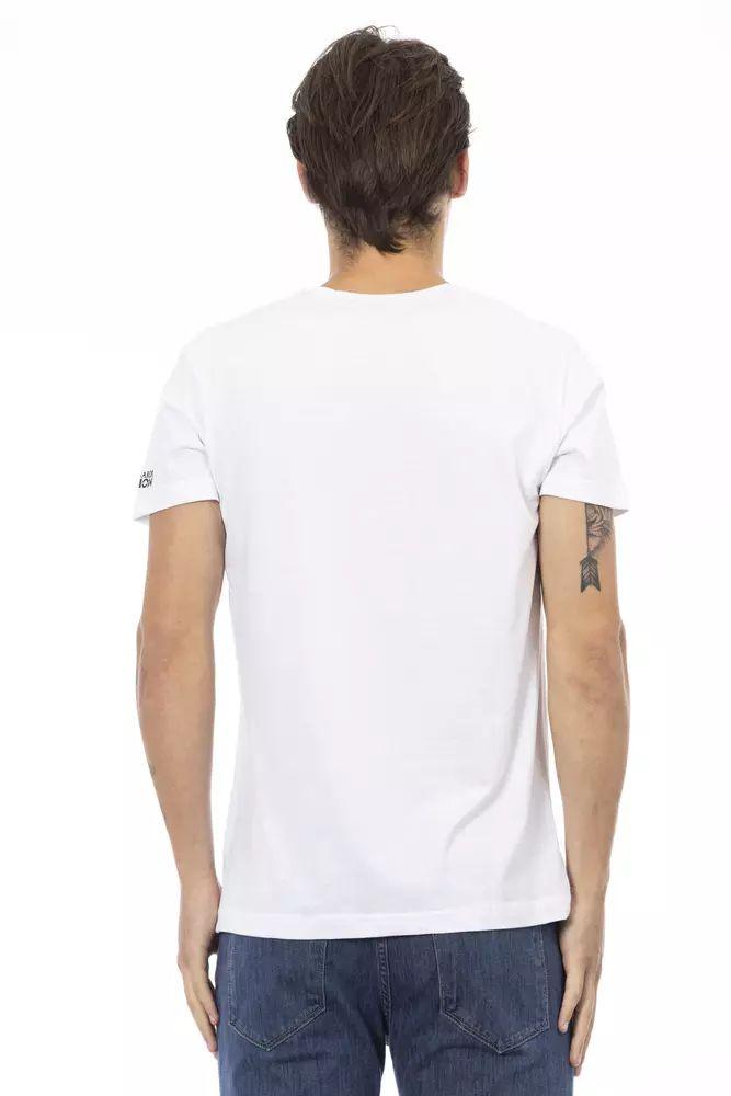 Trussardi Action Elegant White V-Neck Tee with Sleek Print - PER.FASHION