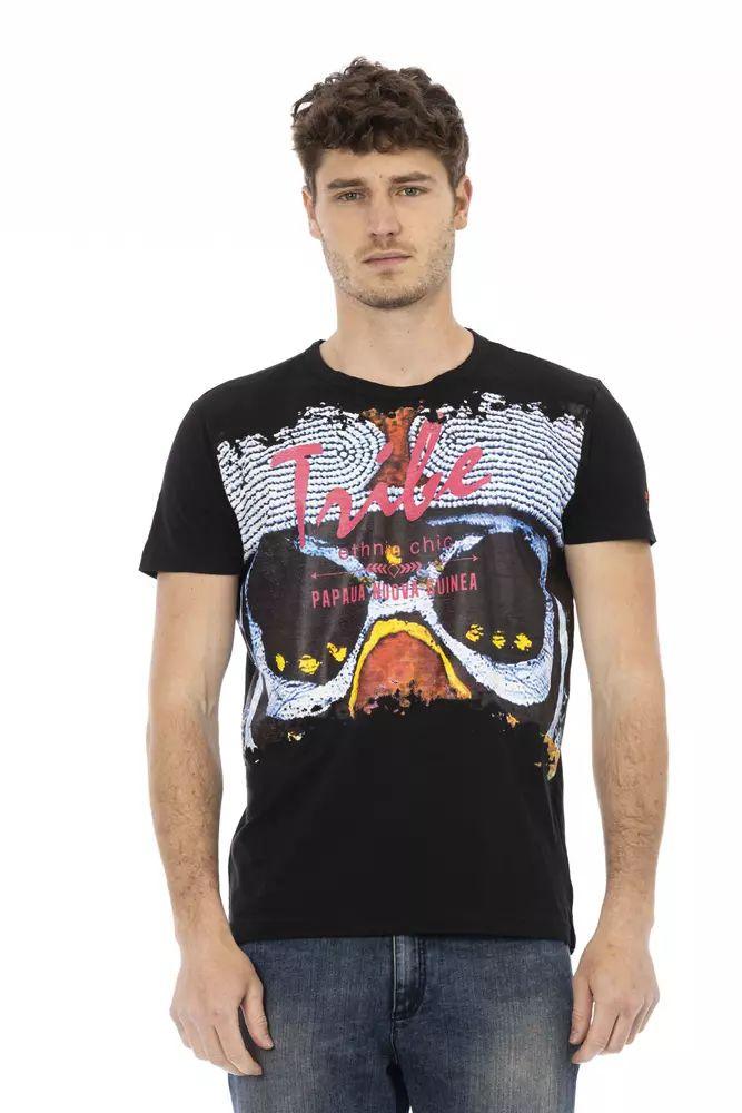 Trussardi Action Elevate Your Style: Bold Print Black Tee - PER.FASHION