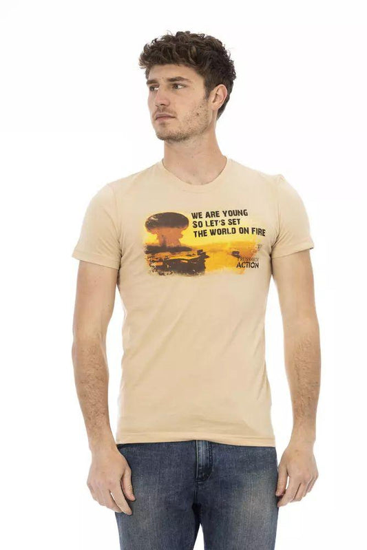 Trussardi Action Elevated Beige Short Sleeve T-Shirt with Chic Front Print - PER.FASHION