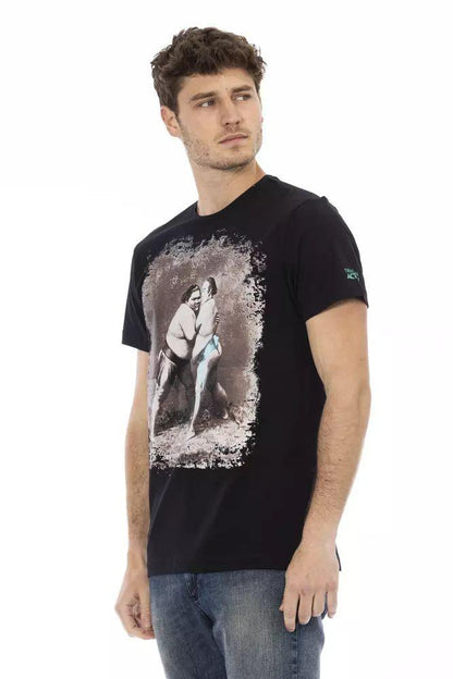 Trussardi Action Elevated Casual Black Tee with Unique Front Print - PER.FASHION