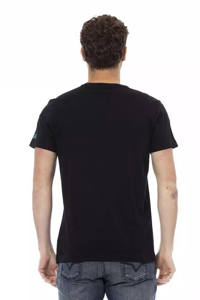 Trussardi Action Elevated Casual Black Tee with Unique Front Print - PER.FASHION