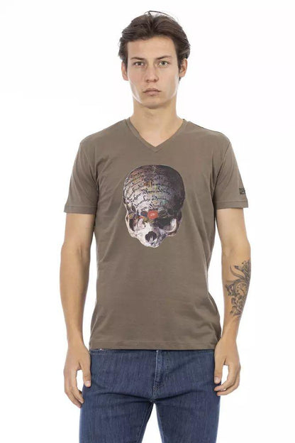 Trussardi Action Elevated Casual Brown V-Neck Tee - PER.FASHION