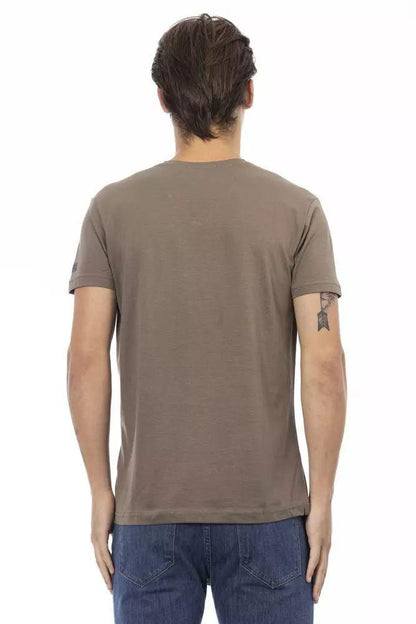 Trussardi Action Elevated Casual Brown V-Neck Tee - PER.FASHION