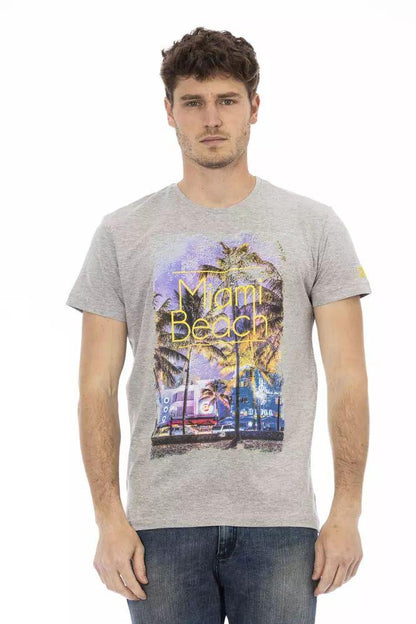 Trussardi Action Elevated Casual Gray Tee with Sleek Print - PER.FASHION