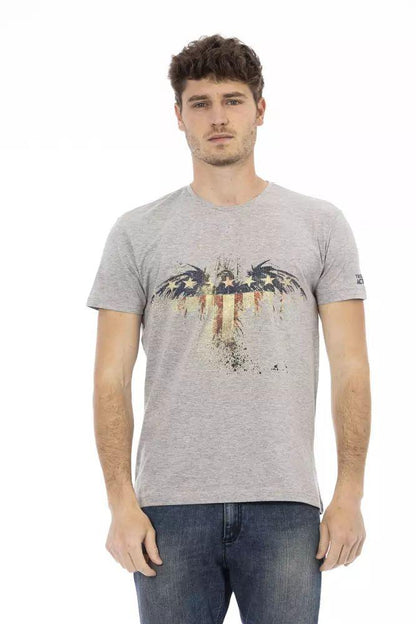 Trussardi Action Elevated Casual Gray Tee with Unique Front Print - PER.FASHION