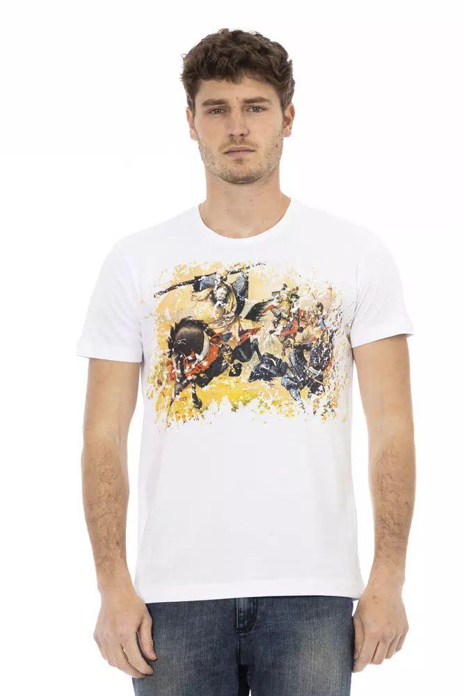 Trussardi Action Elevated Casual White Tee with Graphic Accent - PER.FASHION
