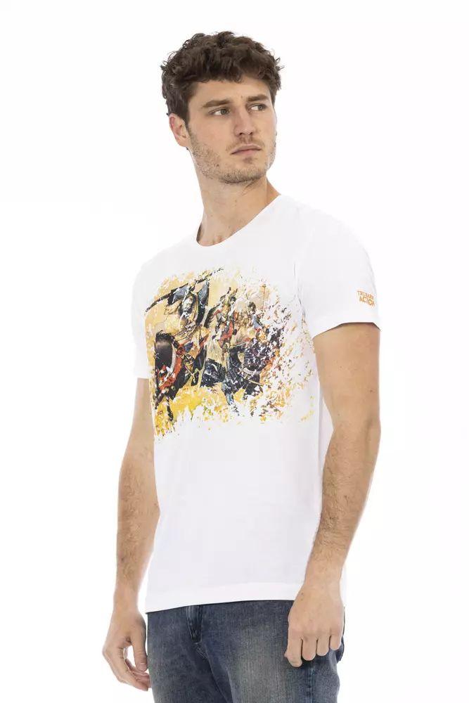 Trussardi Action Elevated Casual White Tee with Graphic Accent - PER.FASHION