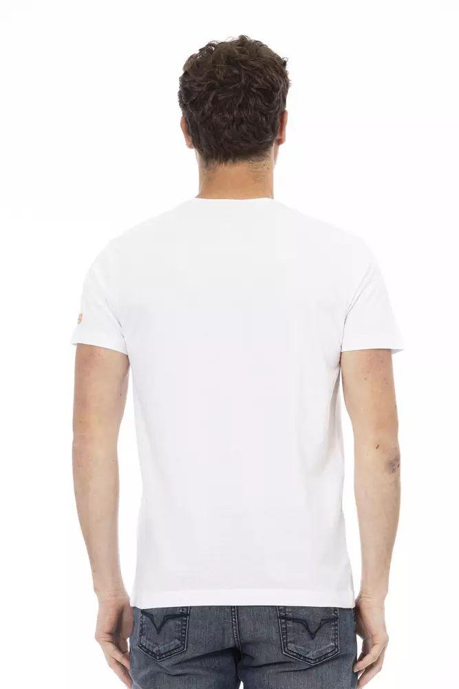 Trussardi Action Elevated Casual White Tee with Graphic Accent - PER.FASHION