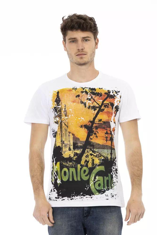 Trussardi Action Elevated Casual White Tee with Graphic Print - PER.FASHION