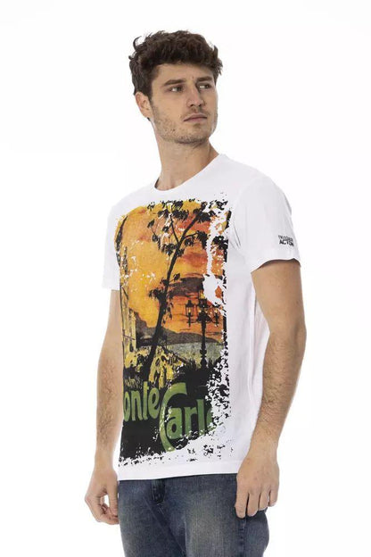 Trussardi Action Elevated Casual White Tee with Graphic Print - PER.FASHION