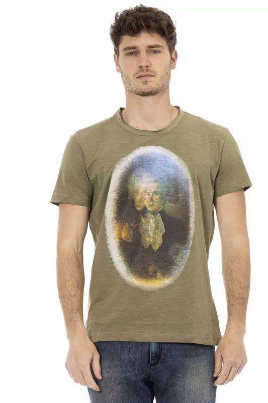 Trussardi Action Emerald Green Cotton Tee with Front Print - PER.FASHION