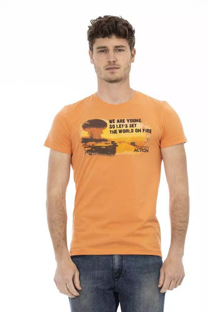 Trussardi Action Orange Cotton Blend Tee with Chic Front Print - PER.FASHION