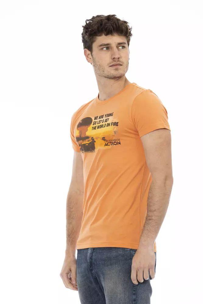 Trussardi Action Orange Cotton Blend Tee with Chic Front Print - PER.FASHION