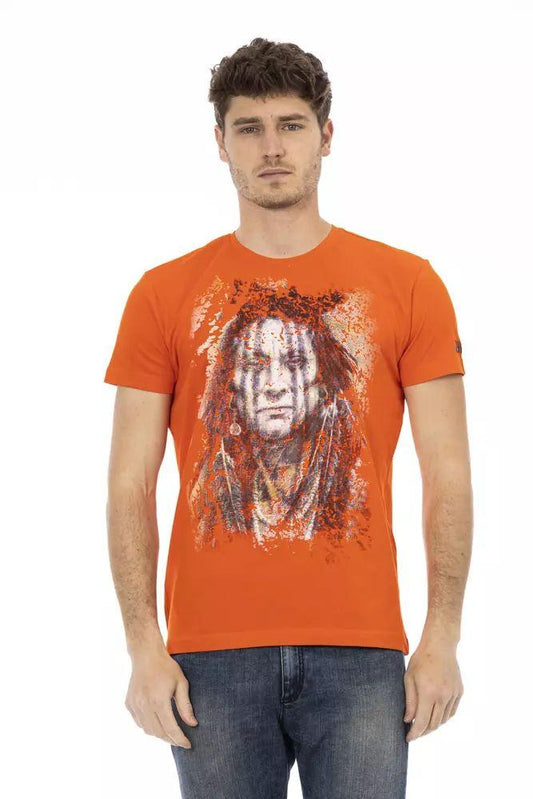 Trussardi Action Sleek Orange Short Sleeve Tee with Front Print - PER.FASHION