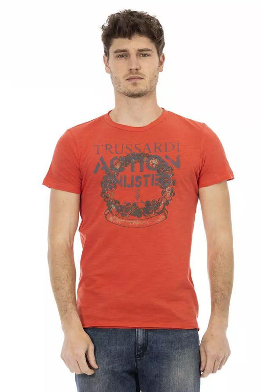 Trussardi Action Sleek Red Round Neck Tee with Front Print - PER.FASHION