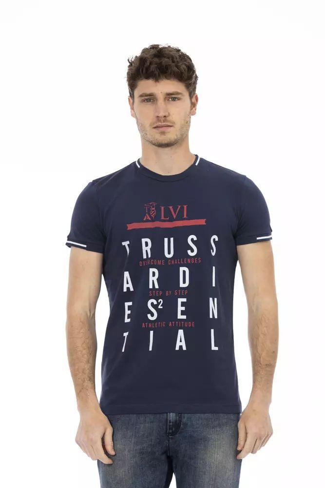 Trussardi Action Sleek Short Sleeve Blue Tee with Front Print - PER.FASHION