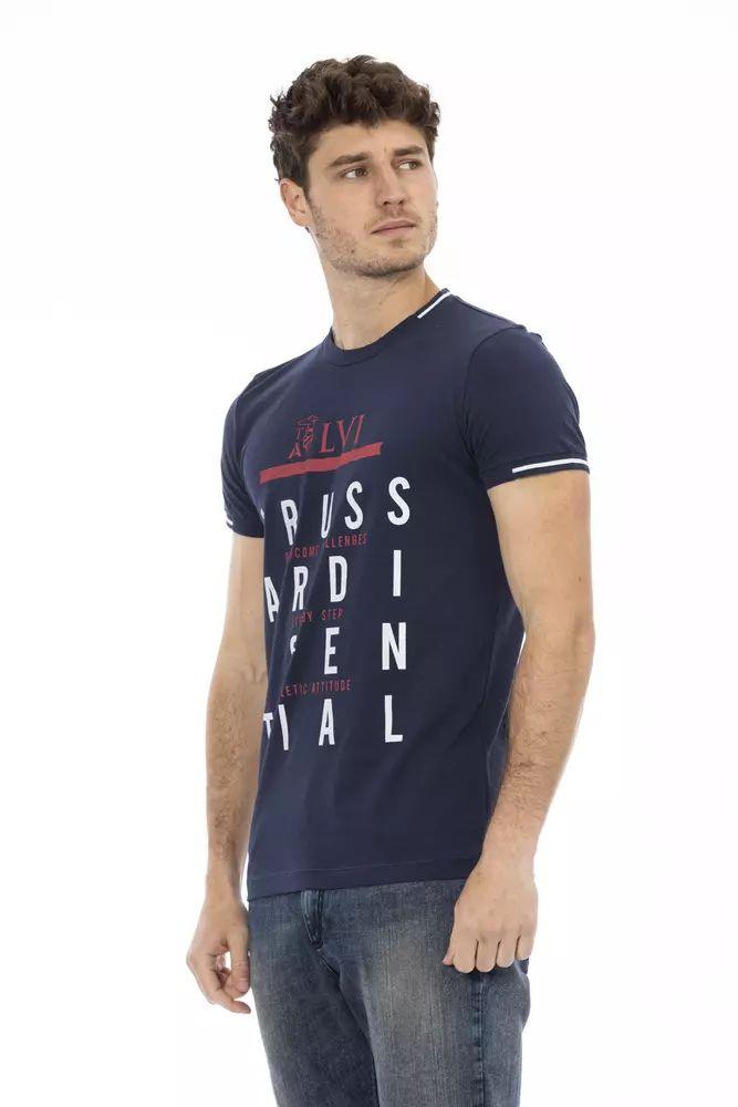 Trussardi Action Sleek Short Sleeve Blue Tee with Front Print - PER.FASHION