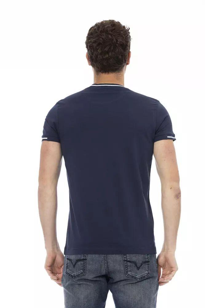 Trussardi Action Sleek Short Sleeve Blue Tee with Front Print - PER.FASHION