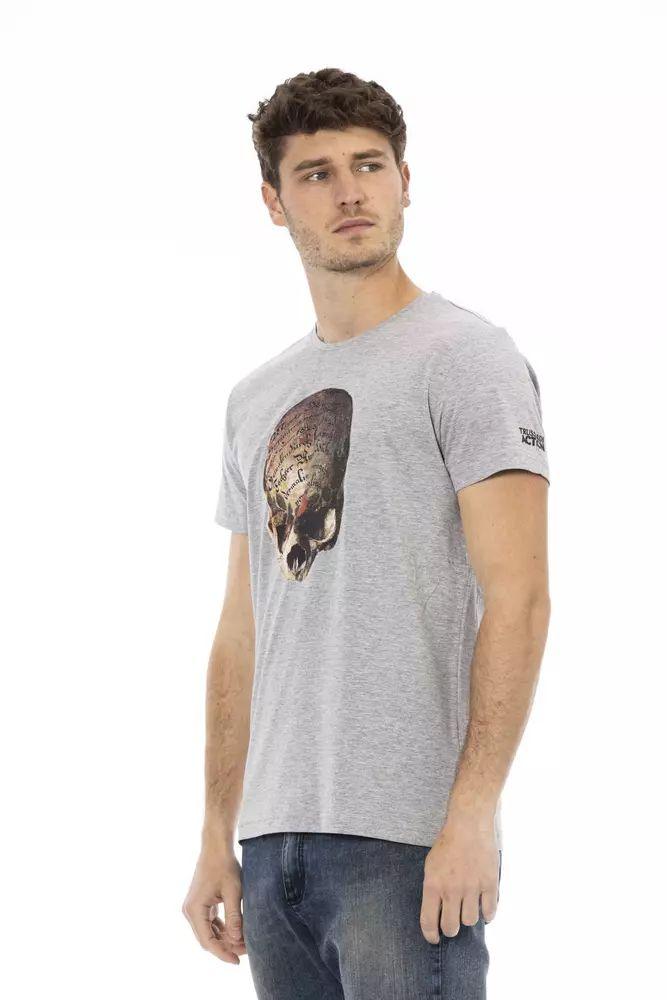 Trussardi Action Sleek Summer Gray T-Shirt with Front Print - PER.FASHION