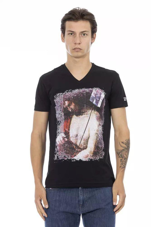Trussardi Action Sleek V-Neck Tee with Edgy Front Print - PER.FASHION