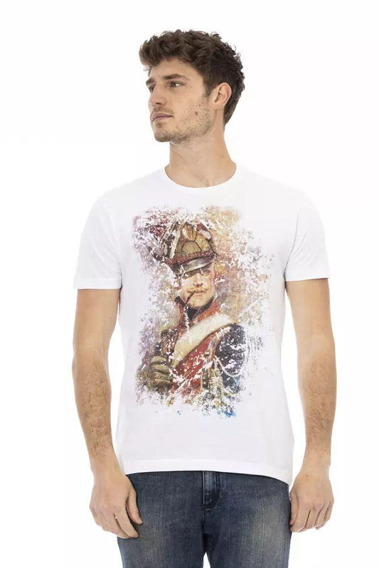 Trussardi Action Sleek White Cotton Blend Tee with Graphic Front - PER.FASHION