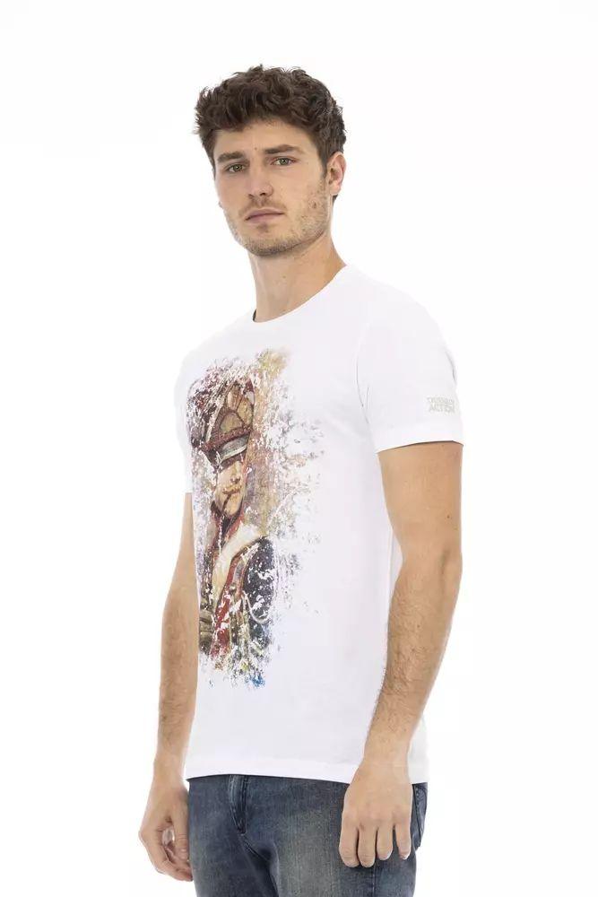 Trussardi Action Sleek White Cotton Blend Tee with Graphic Front - PER.FASHION