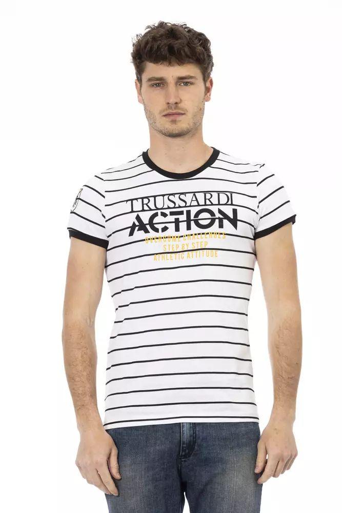 Trussardi Action Sleek White Tee with Bold Print - PER.FASHION