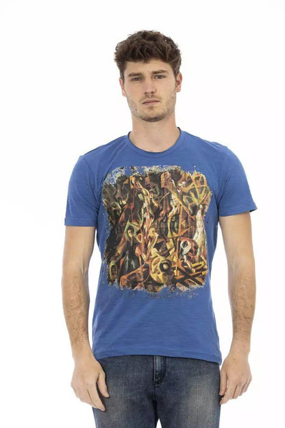 Trussardi Action Sophisticated Blue Tee with Front Print - PER.FASHION