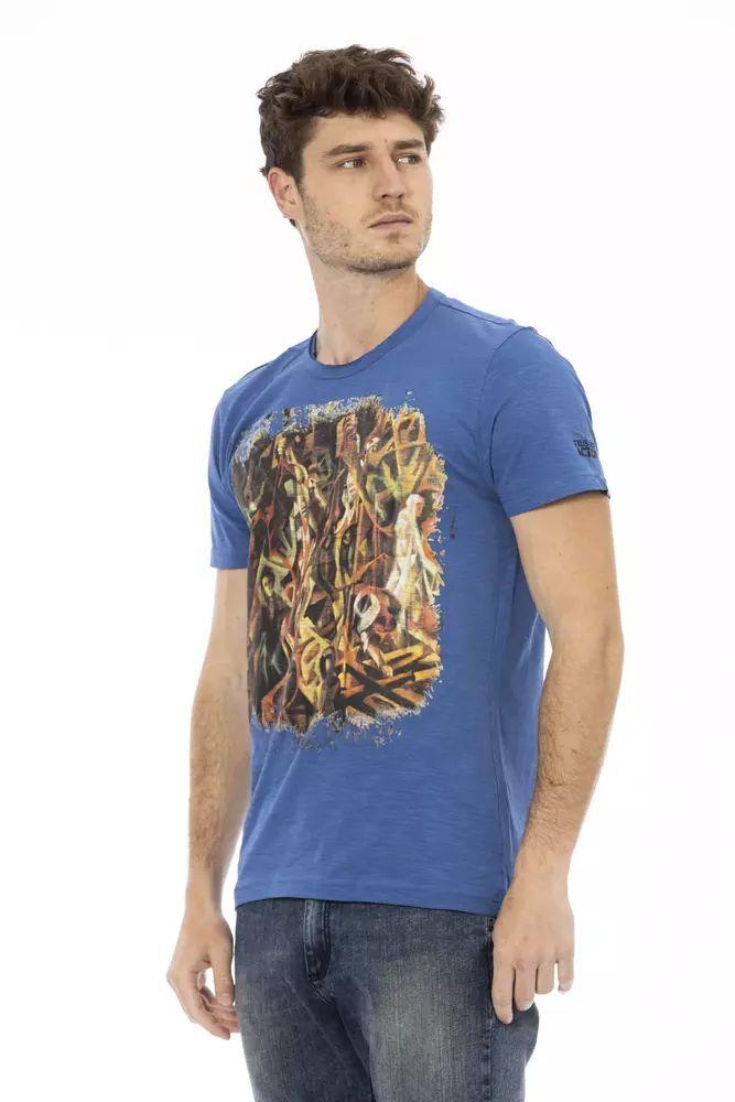 Trussardi Action Sophisticated Blue Tee with Front Print - PER.FASHION