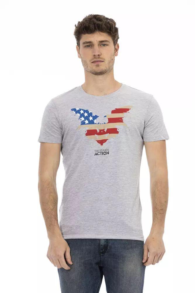 Trussardi Action Sophisticated Gray Tee with Elegant Front Print - PER.FASHION