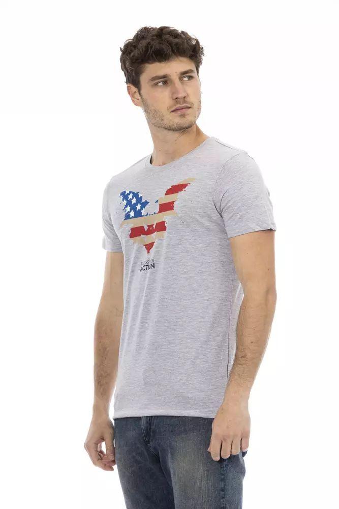 Trussardi Action Sophisticated Gray Tee with Elegant Front Print - PER.FASHION