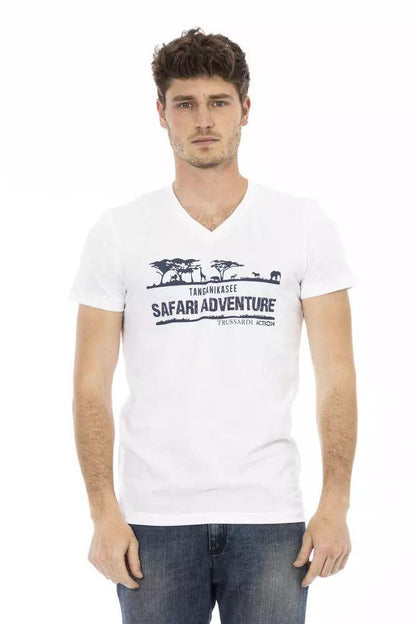 Trussardi Action Sophisticated V-Neck Tee with Artful Print - PER.FASHION