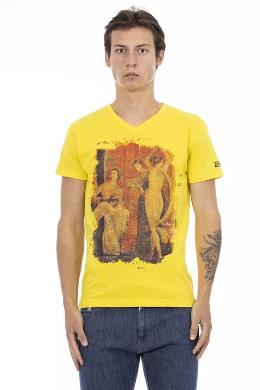 Trussardi Action Sunshine Yellow V-Neck Tee with Graphic Charm - PER.FASHION
