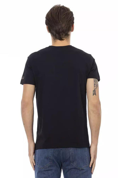 Trussardi Action V-Neck Black Tee with Chic Front Print - PER.FASHION